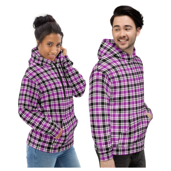 Purple Black and White Vintage Plaid Hoodie