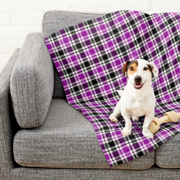 Purple, Black, and White Plaid Pet Blanket