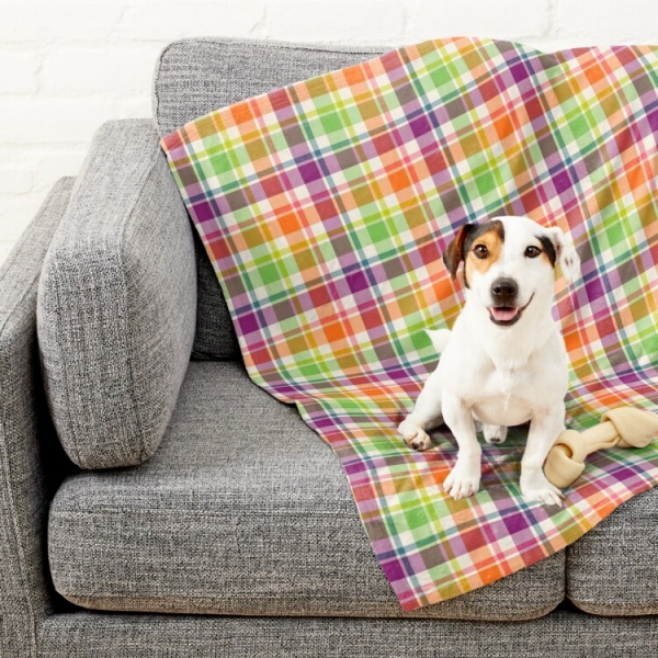 Purple, Orange, and Lime Green Plaid Pet Blanket