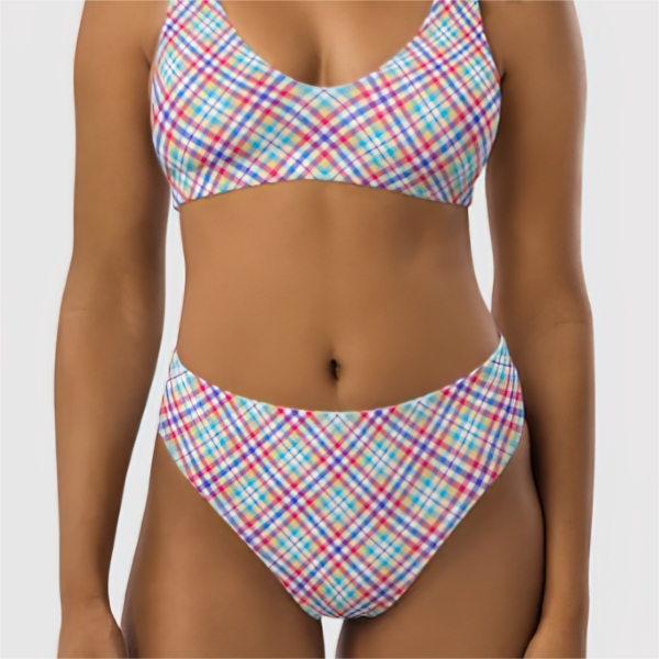 Purple, pink, and blue plaid bikini