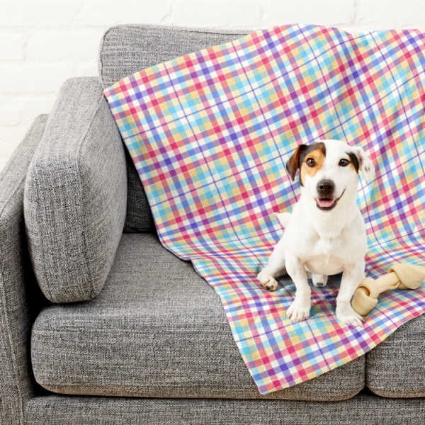 Purple, Pink, and Blue Plaid Pet Blanket