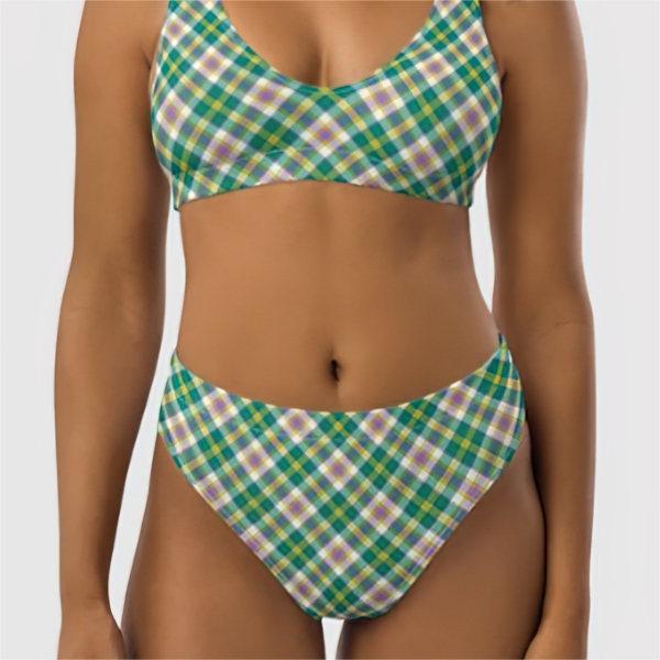 Seafoam green and purple plaid bikini