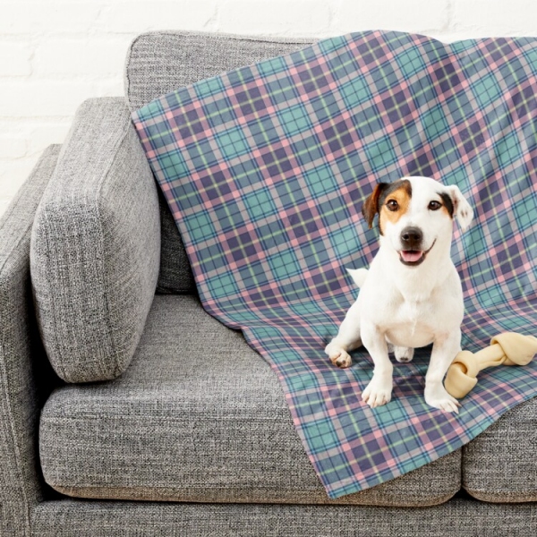 Light Green, Purple, and Pink Plaid Pet Blanket