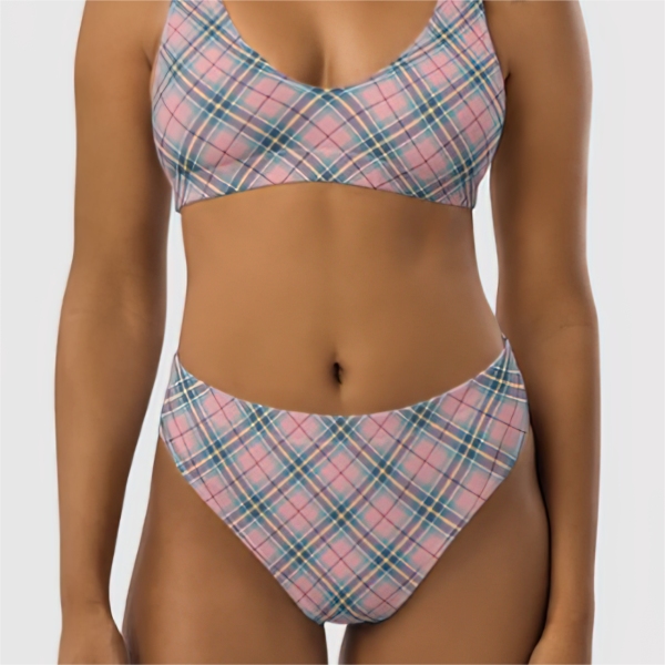 Pastel pink, mint green, and yellow plaid bikini