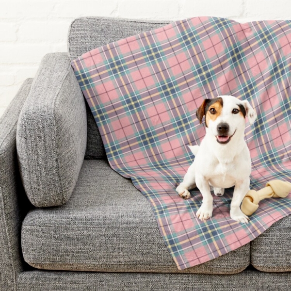 Pastel Pink Plaid Pet Blanket