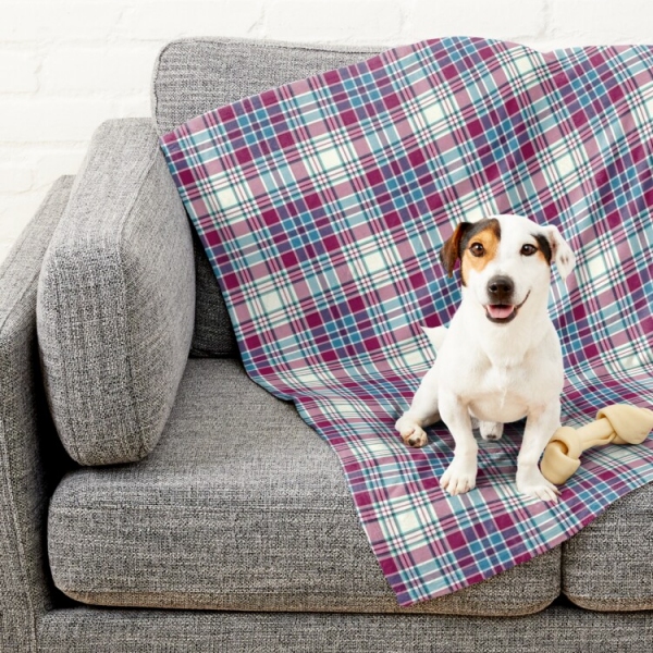 Turquoise and Magenta Plaid Pet Blanket