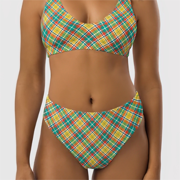 Yellow and seafoam green plaid bikini