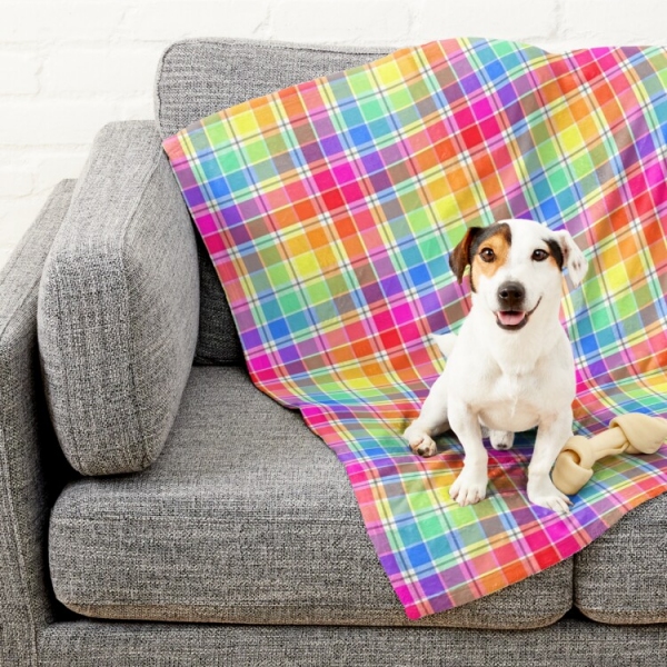 Bright Pastel Rainbow Plaid Pet Blanket