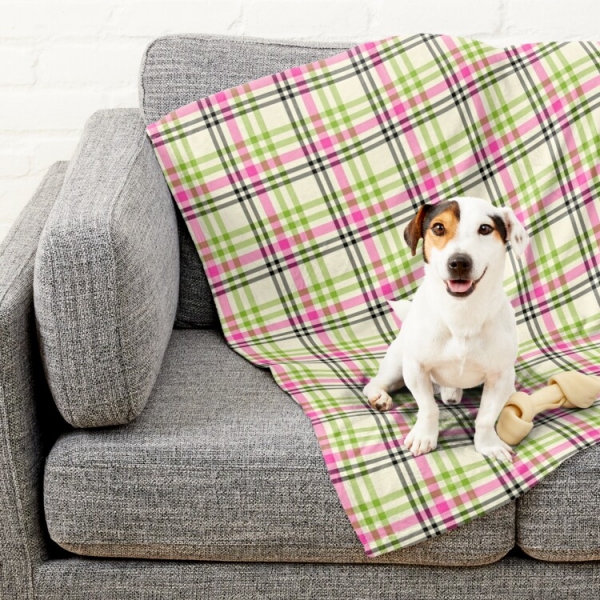 Hot Pink and Lime Green Vintage Plaid Pet Blanket