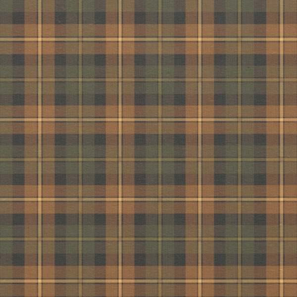 Dark Green and Orange Rustic Plaid Fabric