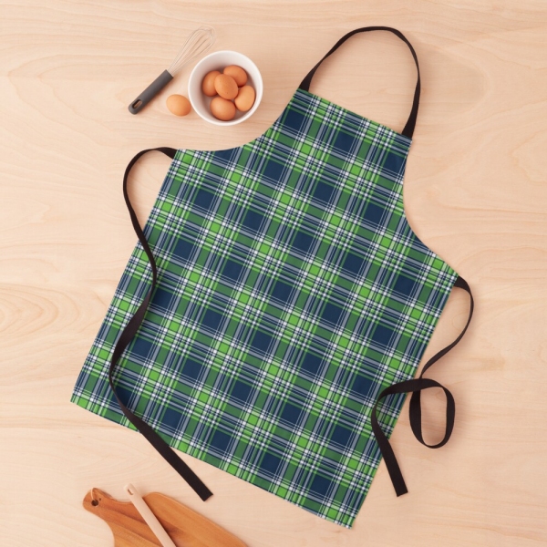 Blue and green sporty plaid apron