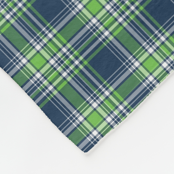 Blue and green sporty plaid fleece blanket