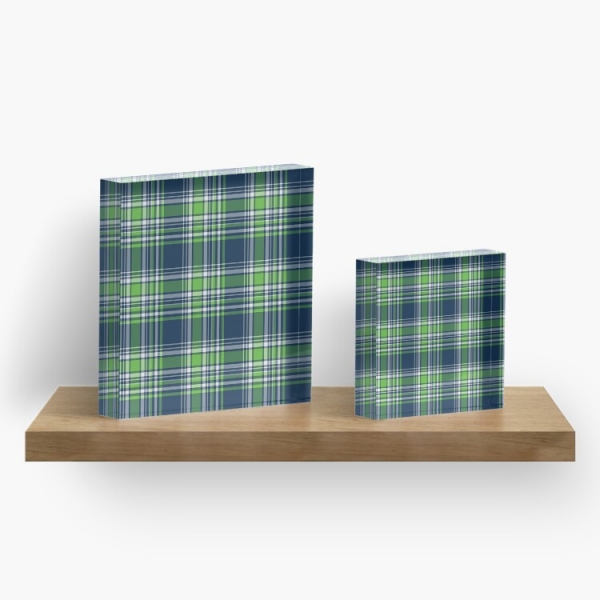Blue and green sporty plaid acrylic block