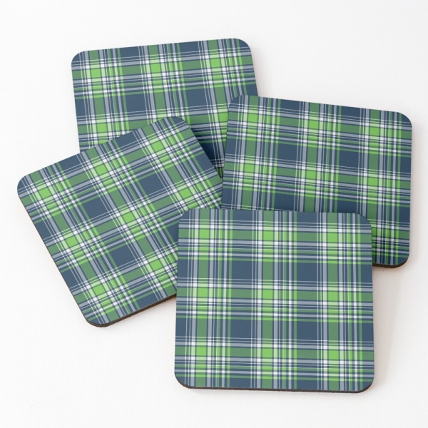 Blue and green sporty plaid beverage coasters