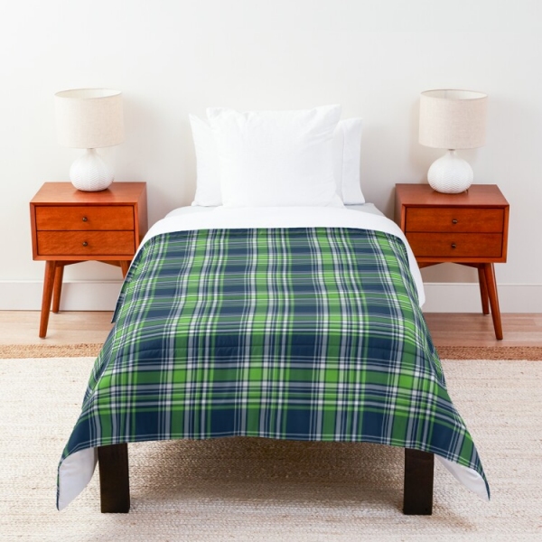Blue and green sporty plaid comforter