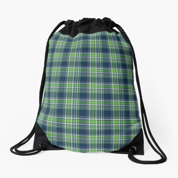 Blue and green sporty plaid drawstring bag