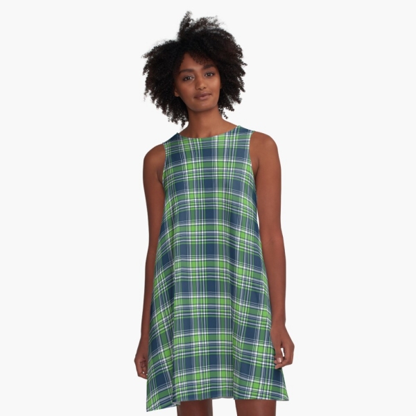 Blue and green sporty plaid a-line dress