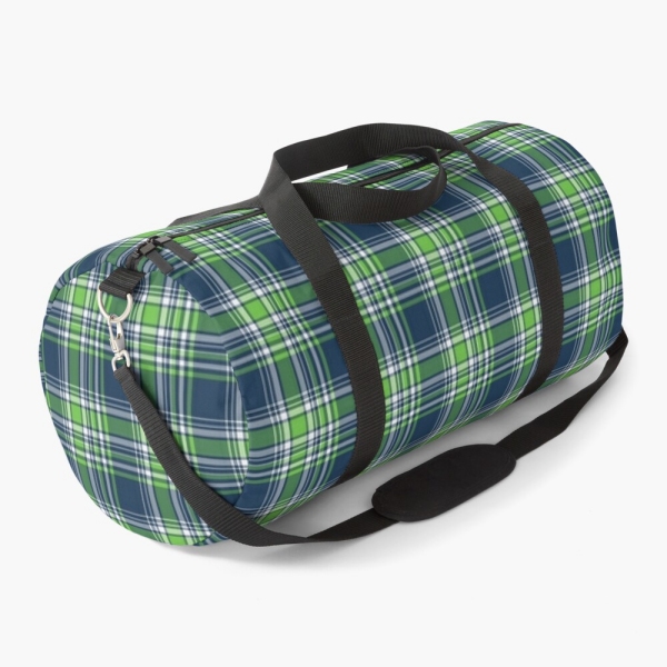 Blue and green sporty plaid duffle bag