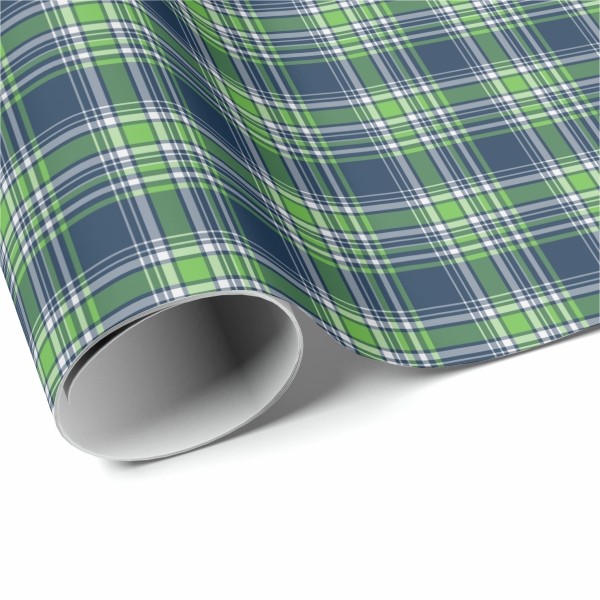 Blue and green sporty plaid wrapping paper