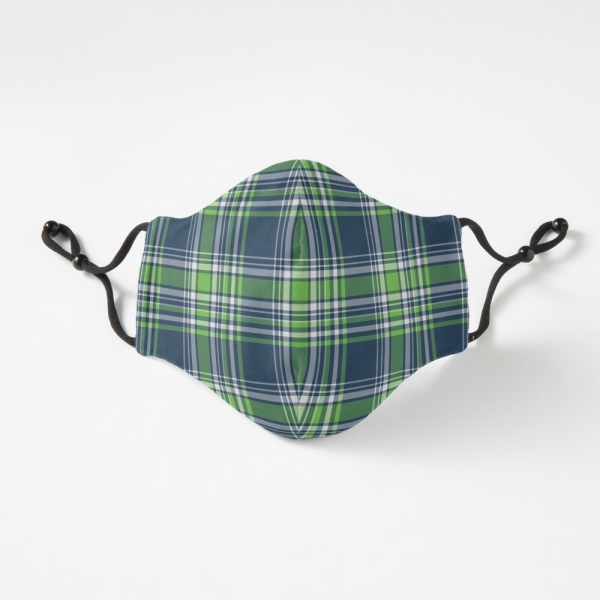 Blue and green sporty plaid fitted face mask