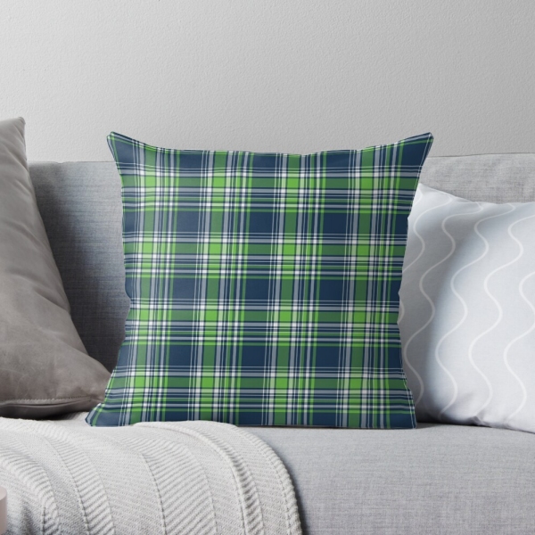 Blue and green sporty plaid throw pillow