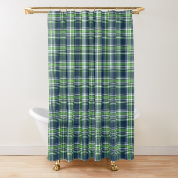 Blue and green sporty plaid shower curtain