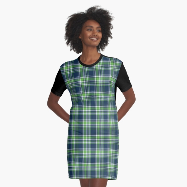 Blue and green sporty plaid tee shirt dress