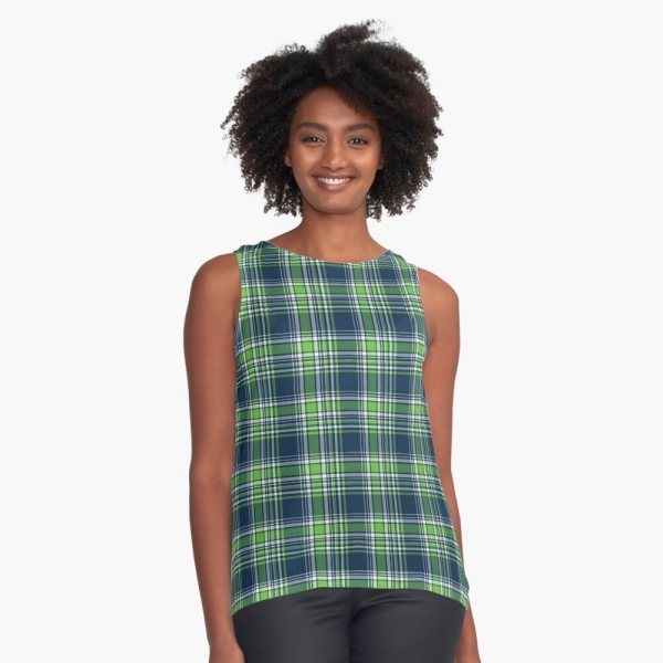 Blue and green sporty plaid sleeveless top