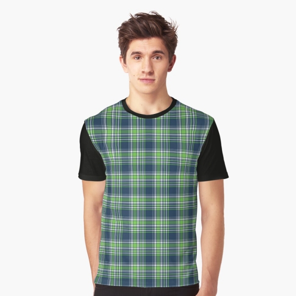 Blue and green sporty plaid tee shirt