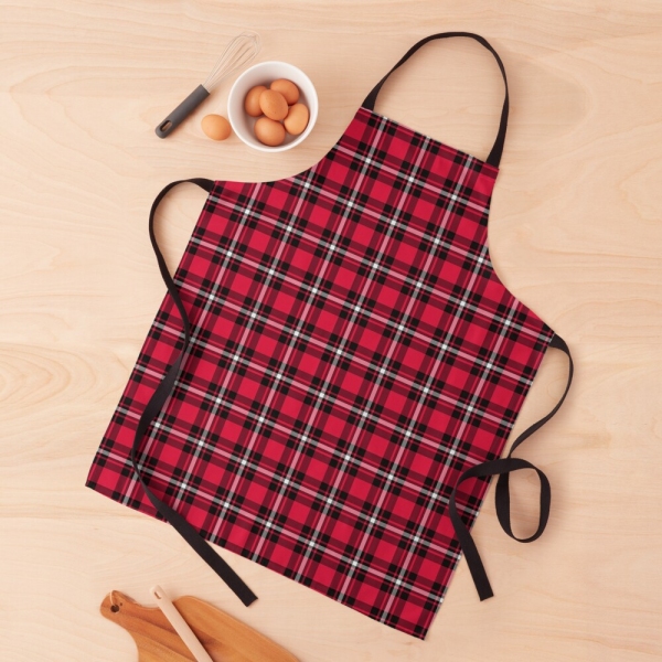 Cherry red, black, and white sporty plaid apron