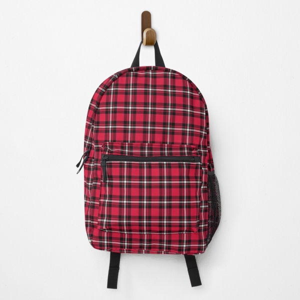 Cherry red, black, and white sporty plaid backpack