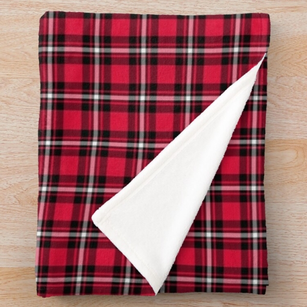 Cherry red, black, and white sporty plaid fleece throw blanket