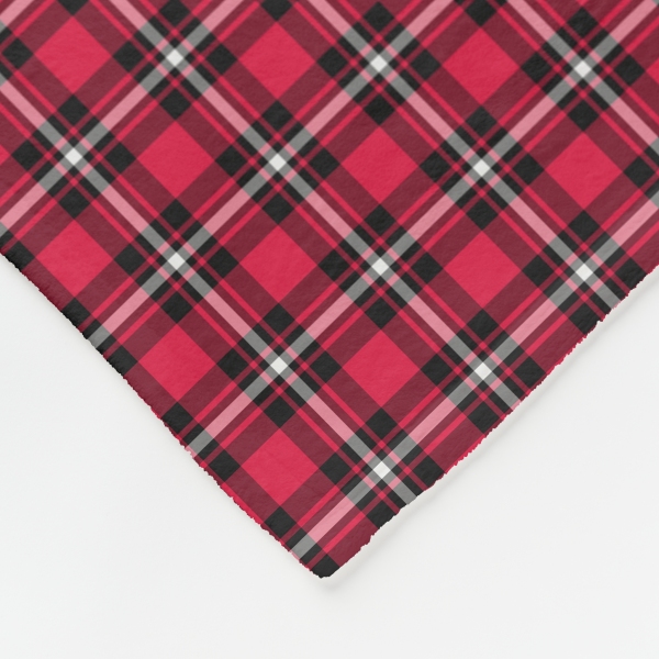 Cherry red, black, and white sporty plaid fleece blanket