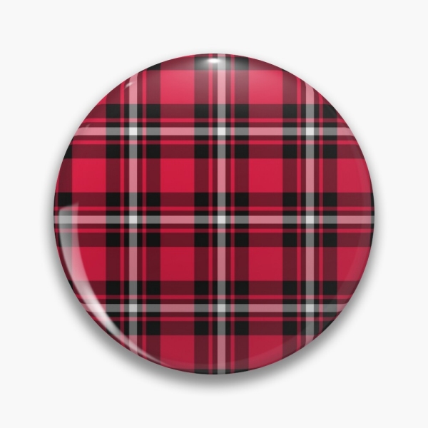 Cherry red, black, and white sporty plaid pinback button