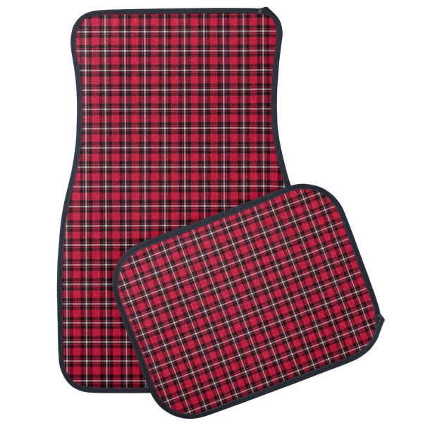 Cherry red, black, and white sporty plaid car mats