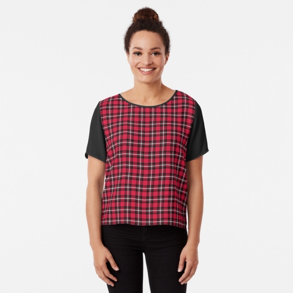 Cherry red, black, and white sporty plaid chiffon top