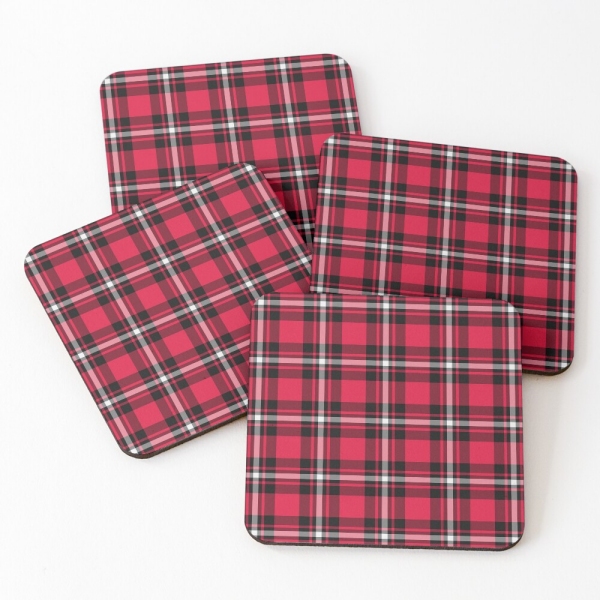 Cherry red, black, and white sporty plaid beverage coasters