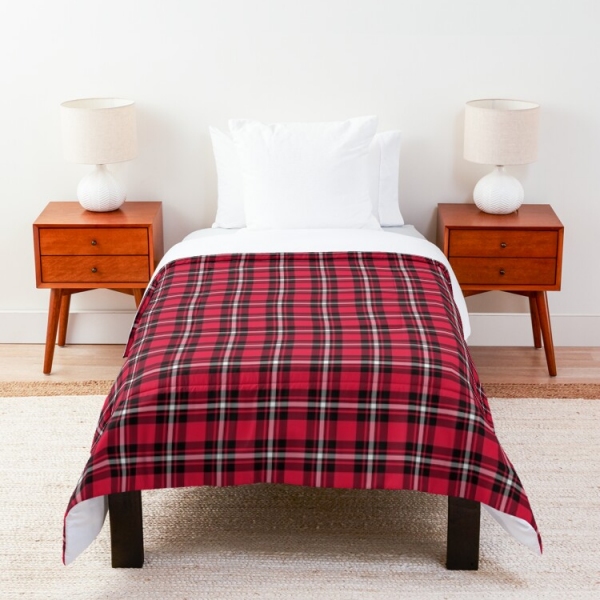 Cherry red, black, and white sporty plaid comforter