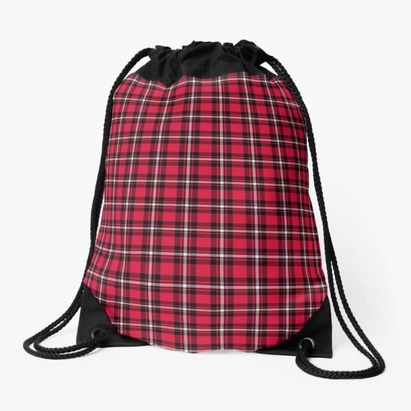 Cherry red, black, and white sporty plaid drawstring bag
