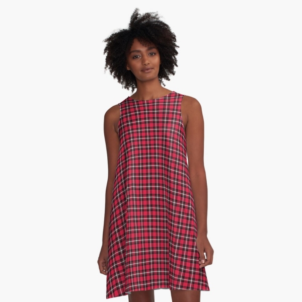 Cherry red, black, and white sporty plaid a-line dress