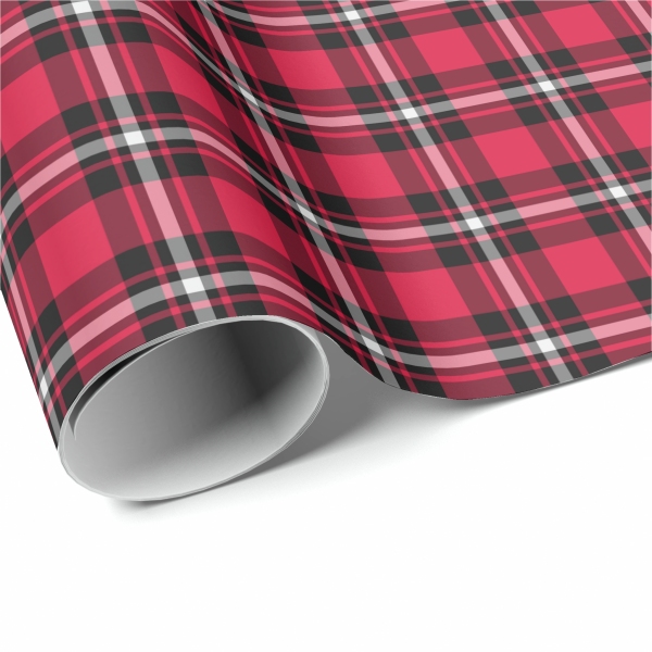 Cherry red, black, and white sporty plaid wrapping paper