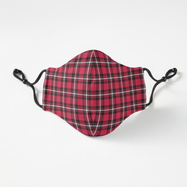 Cherry red, black, and white sporty plaid fitted face mask