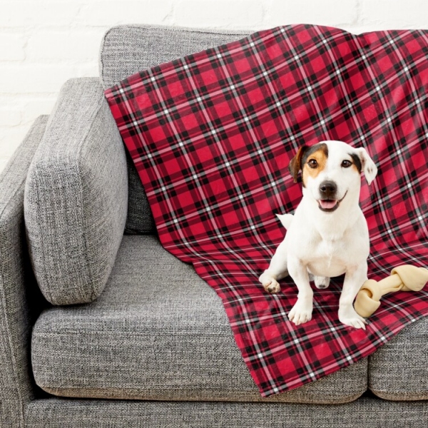 Cherry red, black, and white sporty plaid pet blanket