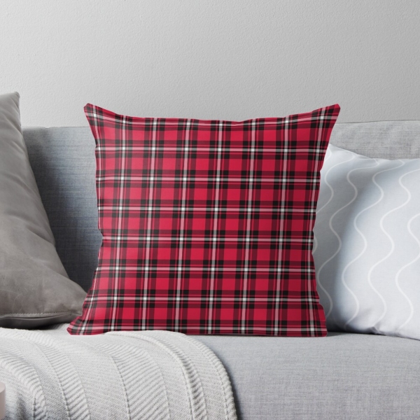 Cherry red, black, and white sporty plaid throw pillow