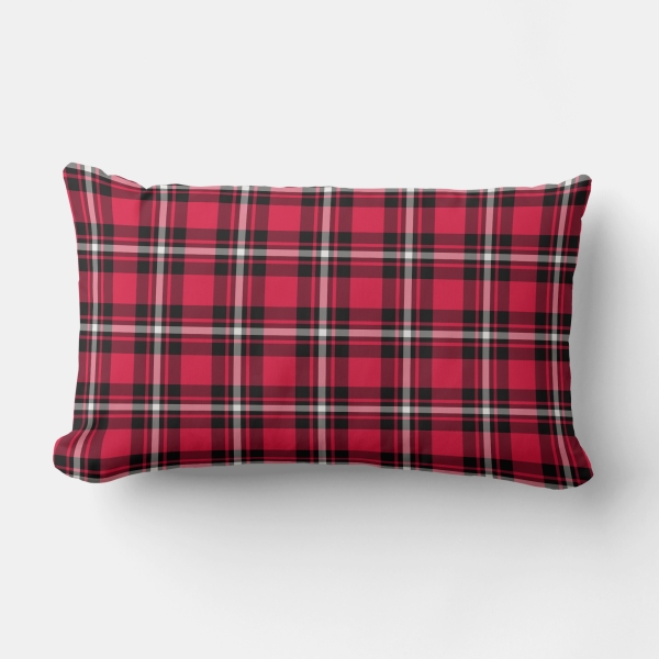 Cherry red, black, and white sporty plaid lumbar cushion