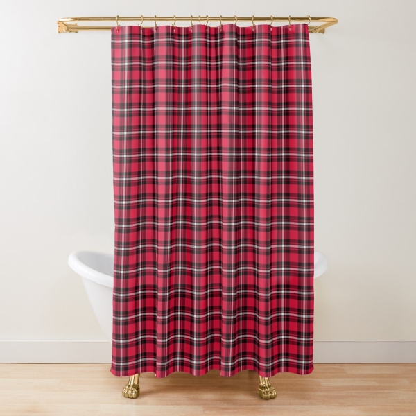 Cherry red, black, and white sporty plaid shower curtain