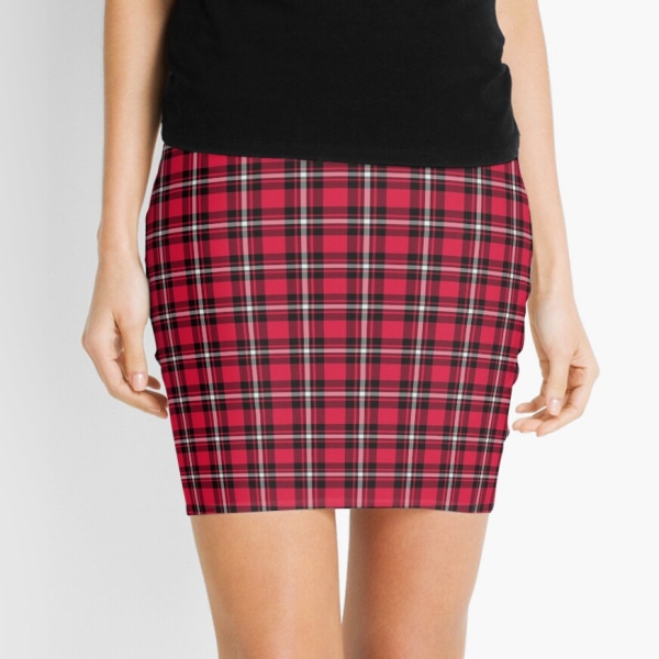 Cherry red, black, and white sporty plaid mini skirt