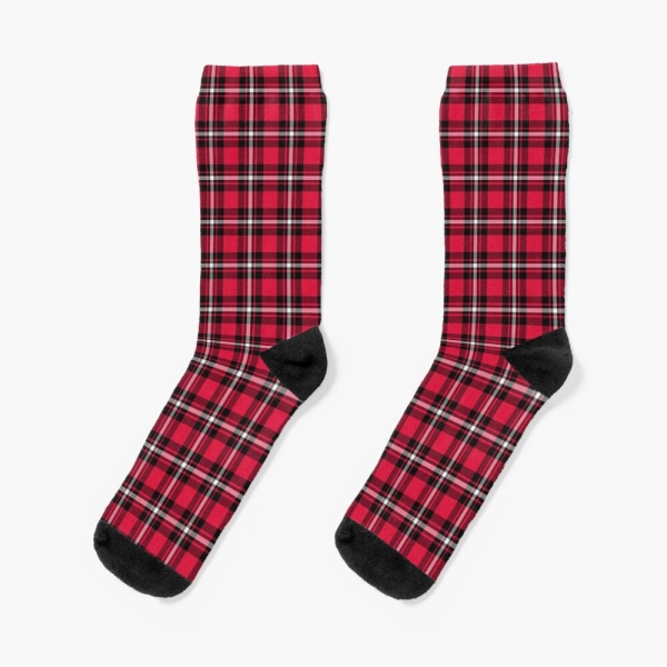 Cherry red, black, and white sporty plaid socks