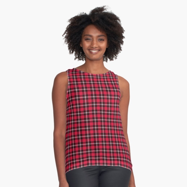 Cherry red, black, and white sporty plaid sleeveless top