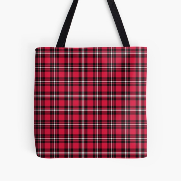 Cherry red, black, and white sporty plaid tote bag